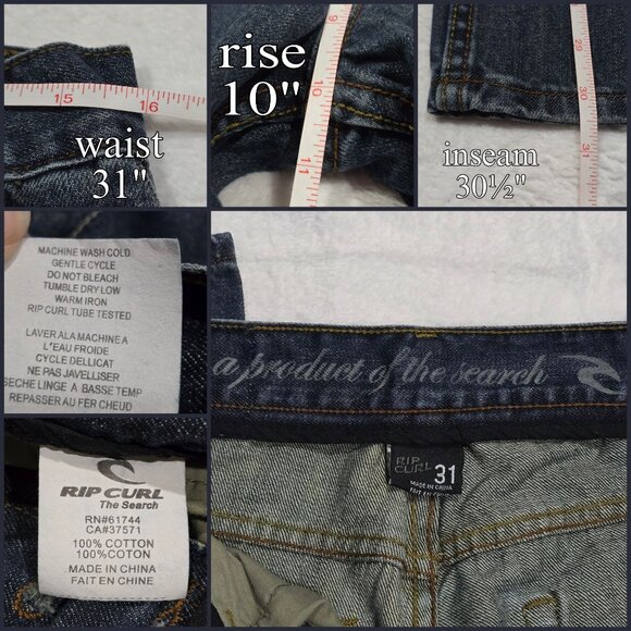 Rip Curl Men’s Medium Wash Denim Jeans | Cotton Casual Button Fly | Relaxed Fit - Picture 8 of 8